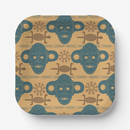 部族マスクアフリカ民族顔パターン ペーパープレート (正面)