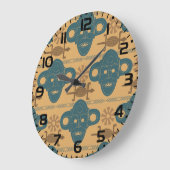 部族マスクアフリカ民族顔パターン ラージ壁時計 (傾斜)