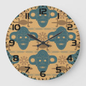 部族マスクアフリカ民族顔パターン ラージ壁時計 (正面)