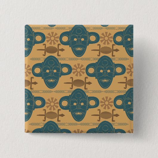 部族マスクアフリカ民族顔パターン 缶バッジ (正面)