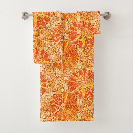 部族マンダラプリントオレンジマスタード金ゴールド バスタオルセット (インサイチュ)
