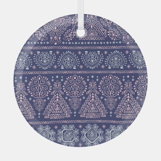部族メキシコ、民族のシームレスなパターン。 ガラスオーナメント (正面)