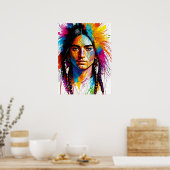 部族万華鏡のように千変万化するパターン:カラフル先住民ポートレート ポスター (キッチン)