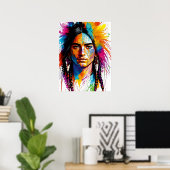 部族万華鏡のように千変万化するパターン:カラフル先住民ポートレート ポスター (ホームオフィス)