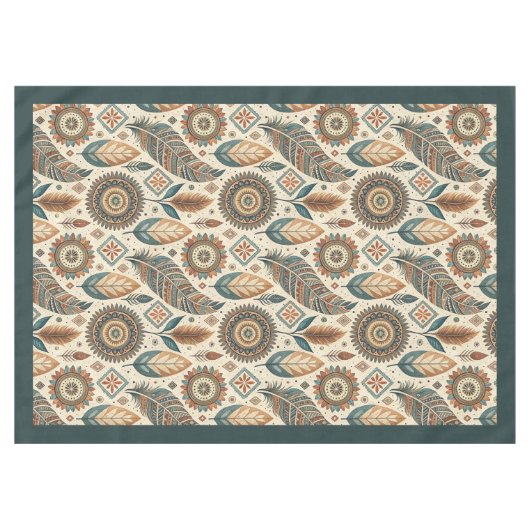 部族先住民エスニック自然パステルの色の羽 テーブルクロス (正面(横))