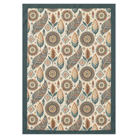 部族先住民エスニック自然パステルの色の羽 テーブルクロス (正面)