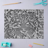 部族先住民モザイクタビー猫黒白絵 薄葉紙 (クラフト)