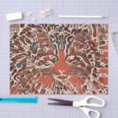 部族先住民抽象芸術モザイクタブキャットオレンジアート 薄葉紙 (クラフト)