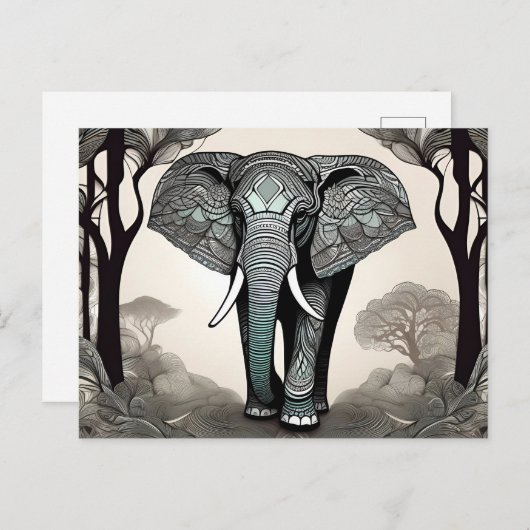 部族威厳のある柄の華美象 ポストカード (正面/裏面)