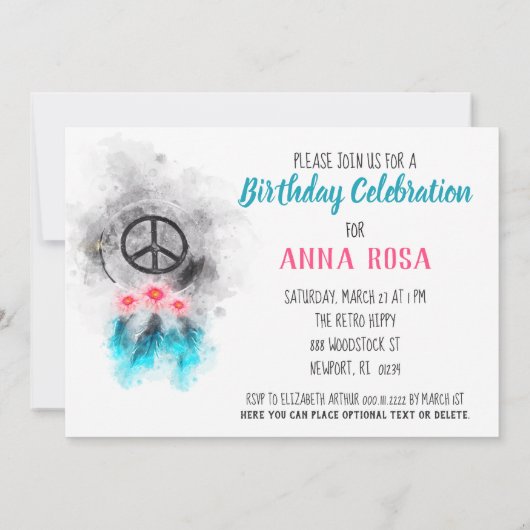 *～部族平和と愛ヒッピー誕生日素朴 招待状 (裏面)