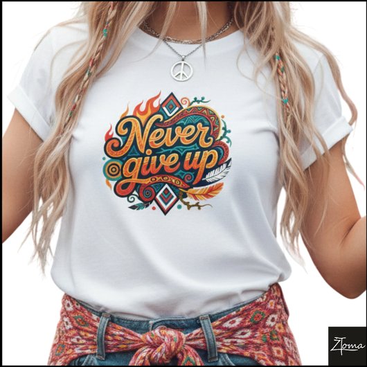 部族幾何学模様 ネバーギブアップ フレーム Tシャツ