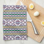 部族数々の色の古代シンボルフォークアートデザイン キッチンタオル (四つ折り)