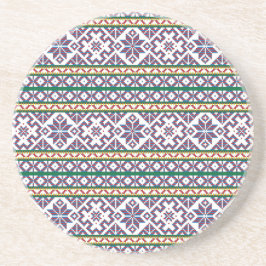 部族数々の色の古代シンボルフォークアートデザイン コースター