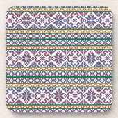 部族数々の色の古代シンボルフォークアートデザイン コースター (正面)