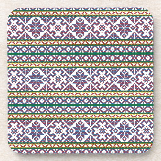 部族数々の色の古代シンボルフォークアートデザイン コースター (正面)