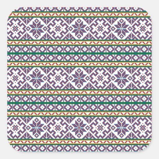 部族数々の色の古代シンボルフォークアートデザイン スクエアシール (正面)