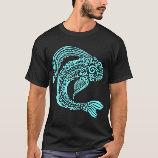 部族模様の宇宙マンダラフィッシュ Tシャツ (正面)