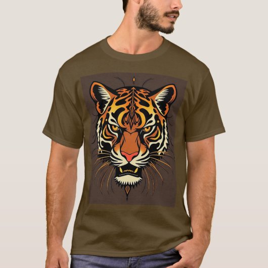 部族模様の虎の顔 Tシャツ (正面)