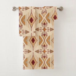 部族矢印、アプリコット、ブルゴーニュ、タン バスタオルセット