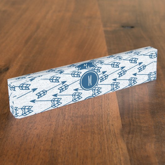 部族矢印 |ネイビーモノグラム デスクネームプレート (側面)