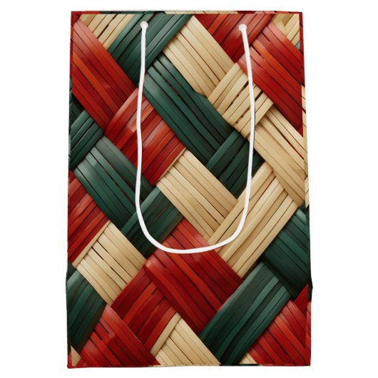 部族調和 – アフリカのバスケット織りフェスティバルデザイン ミディアムペーパーバッグ (裏面)