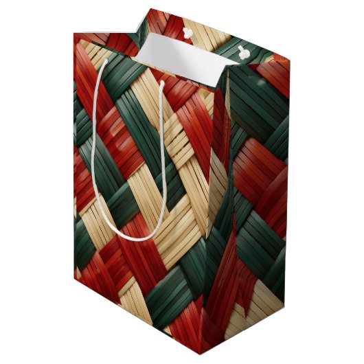 部族調和 – アフリカのバスケット織りフェスティバルデザイン ミディアムペーパーバッグ (裏面アングル)