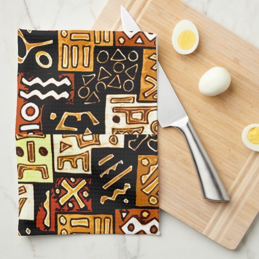 部族調和：アフリカ幾何学模様 キッチンタオル