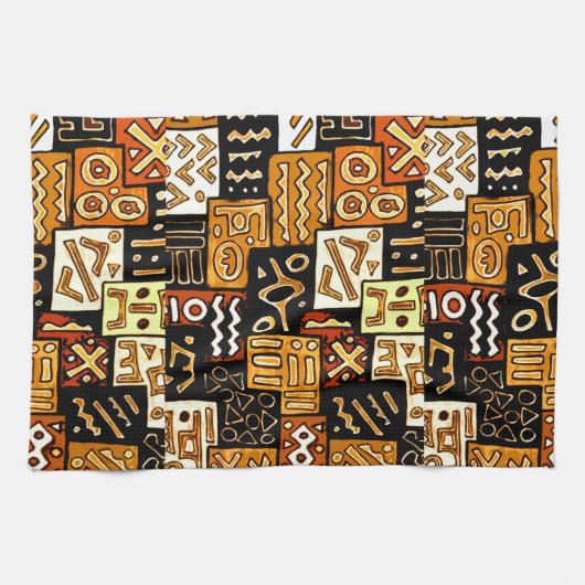 部族調和：アフリカ幾何学模様 キッチンタオル (横)