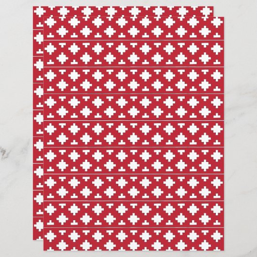 部族赤と白フォークアート幾何学的パターン (正面/裏面)