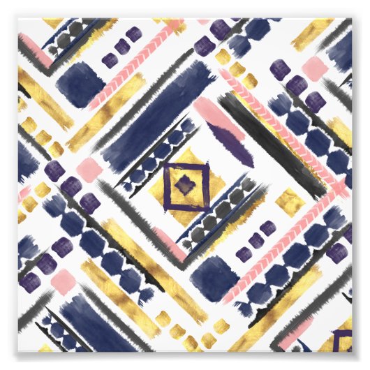 部族金ゴールド絵を描の幾何学的ブラシストローク フォトプリント            (正面)