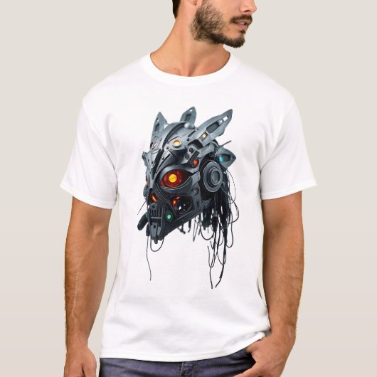 部族顔フローティングホワイト – アイアンマスク Tシャツ (正面)