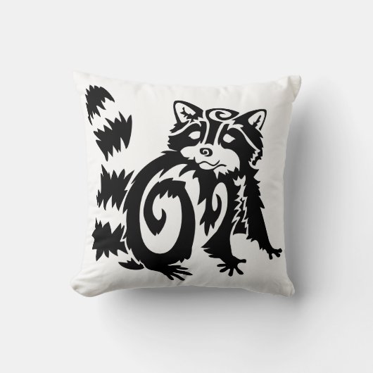 部族風の森林のアライグマデザイン クッション (正面)