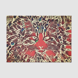 部族風ネイティブタビー猫オレンジ茶色モザイクアート 薄葉紙