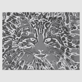 部族風ネイティブモザイク タビー猫 黒と白のアート 薄葉紙