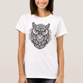 部族風マンダラフクロウの線画デザイン Tシャツ