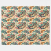 部族鮮やか族先住民の羽パステルグリーン フリースブランケット (正面(横))