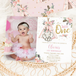 部族 ボホ エレファント ワイルド ワン 1歳 誕生日 写真 招待状