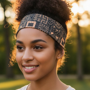 部族 黒 白 エスニック 幾何学 アフリカ タイヘッドバンド