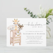 郵便で覆われた赤ちゃんの動物によるベビーシャワー金ゴールド 招待状 (スタンド正面)