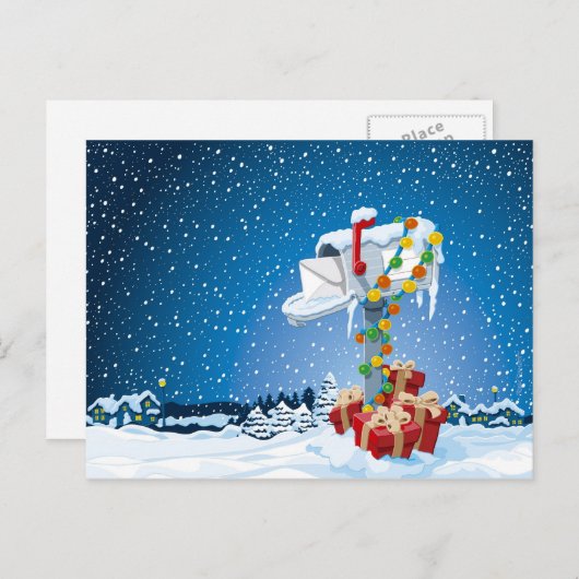 郵便はがきのクリスマスのポストのギフト用の箱の雪 シーズンポストカード (正面/裏面)