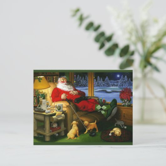 郵便はがきのゴルフの後でうたた寝しているサンタ シーズンポストカード (スタンド正面)