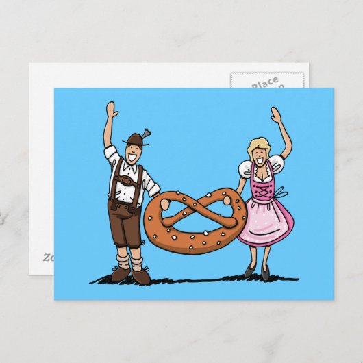 郵便はがきのバイエルンのオクトーバーフェストのカップルのプレッツェル ポストカード (正面/裏面)