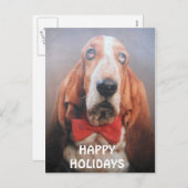 郵便はがきのバセットハウンドの幸せな休日の赤いちょうネクタイ シーズンポストカード (正面/裏面)