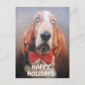 郵便はがきのバセットハウンドの幸せな休日の赤いちょうネクタイ シーズンポストカード (正面)