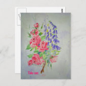 郵便はがきのバラおよびジギタリス ポストカード (正面/裏面)