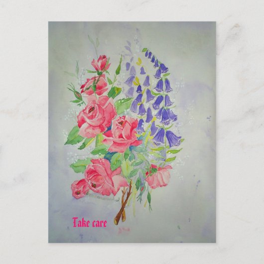 郵便はがきのバラおよびジギタリス ポストカード (正面)