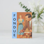 郵便はがきのレトロのおもしろいのフォンデュのパーティーのヴィンテージのカップル ポストカード (スタンド正面)