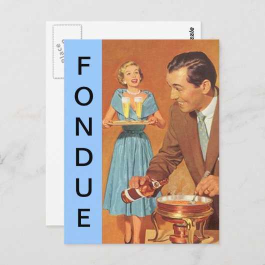 郵便はがきのレトロのおもしろいのフォンデュのパーティーのヴィンテージのカップル ポストカード (正面/裏面)