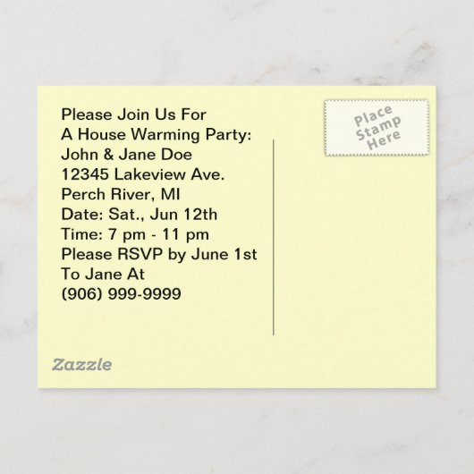 郵便はがきのレトロのカップルの家の暖まるパーティーの招待! インビテーションポストカード (裏面)