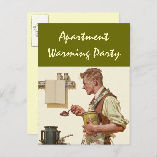 郵便はがきのレトロの人の醸造物のコーヒー引っ越し祝いパーティーのパーティー インビテーションポストカード (正面/裏面)